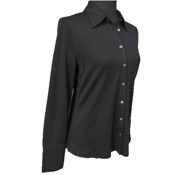 BANANA REPUBLIC NWOT ESSENTIAL LONG-SLEEVE POLO IN BLACK-SIZE SMALL - Picture 4 of 9